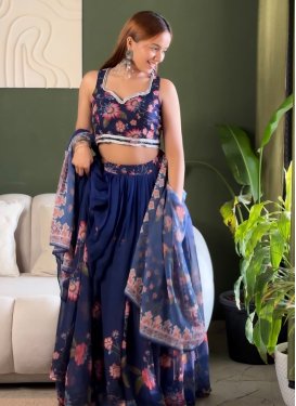 Georgette Readymade Lehenga Choli with Digital Print Work for Festival in Navy Blue