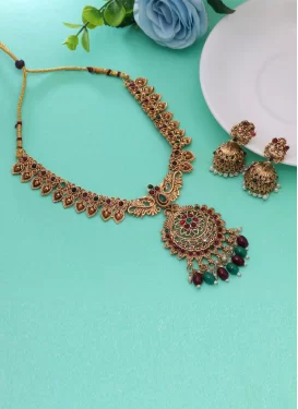 Gold and Maroon Beads Work Gold Rodium Polish Necklace Set