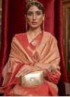 Woven Work Handloom Silk Peach and Red Designer Contemporary Saree - 1
