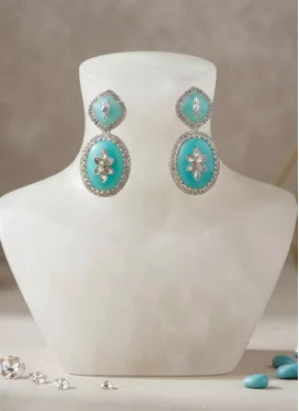 Silver Rodium Polish Alloy Turquoise Earrings
