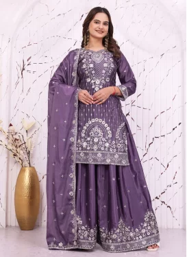 Chinon Palazzo Suit with Embroidered Work in Violet