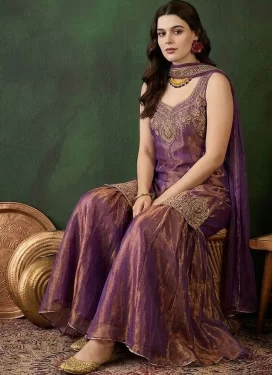 Fendi Silk Palazzo Suit in Violet with Embroidered Work for Festival
