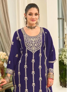 Chinon Palazzo Suit in Purple with Embroidered Work for Festival