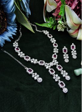 Purple and White Silver Rodium Polish Necklace Set For Ceremonial