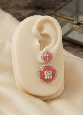 Gold Rodium Polish Salmon and White Earrings For Ceremonial