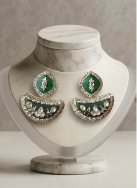 Green and White Earrings For Festival