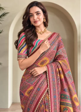 Fancy Fabric Classic Saree with Digital Print Work in Multi Colour for Ceremonial
