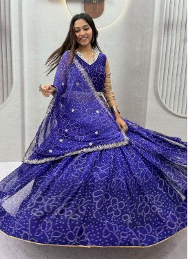 Georgette Readymade Lehenga Choli with Bandhani Print Work in Blue and Navy Blue