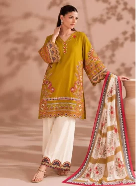 Cotton Silk Palazzo Suit in Mustard and Off White with Embroidered Work for Women