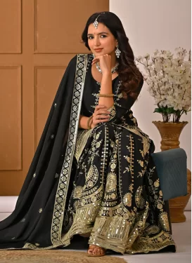 Vichitra Silk Palazzo Suit with Embroidered Work in Black