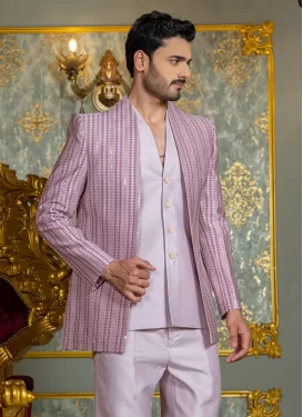 Mauve Silk Jodhpuri Suit with Embroidered Work for Party
