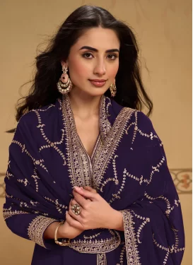 Purple Georgette Anarkali Suit with Embroidered Work for Festival