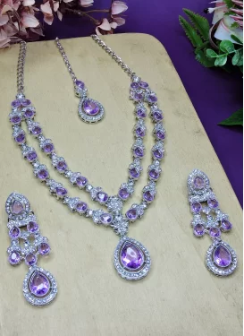 Alloy Stone Work Violet and White Necklace Set