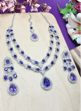 Blue and White Alloy Necklace Set For Party