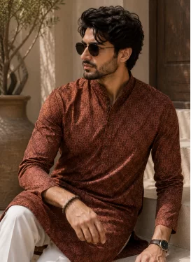 Silk Kurta Pajama with Embroidered Work for Party in Rust and White