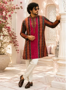 Fancy Fabric Kurta Pajama in Multi Colour with Digital Print Work for Festival