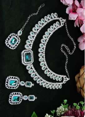 Silver Rodium Polish Alloy Stone Work Necklace Set