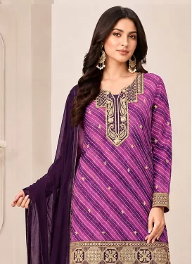 Georgette Sharara Suit in Magenta and Purple with Digital Print Work for Women