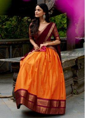 Kanjivaram Silk Trendy Lehenga Choli with Woven Work for Ceremonial in Orange