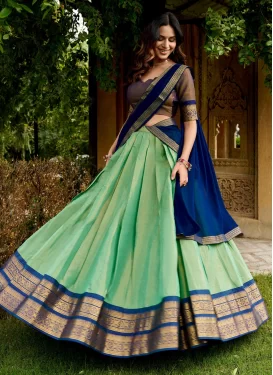 Blue and Sea Green Kanjivaram Silk Woven Work Trendy Lehenga Choli for Women