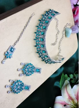 Silver Rodium Polish Necklace Set For Festival