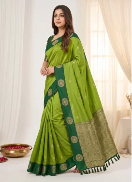 Silk Blend Classic Saree in Green and Mint Green with Woven Work for Women