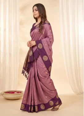 Silk Blend Traditional Saree with Woven Work in Pink and Purple