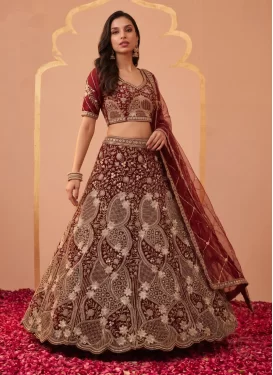 Maroon Net Designer Lehenga Choli with Beads Work for Bridal