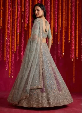 Net Designer Lehenga Choli with Beads Work in Aqua Blue