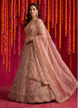 Organza Trendy Lehenga Choli with Beads Work for Bridal in Peach