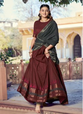 Woven Work Chanderi Silk Trendy Lehenga Choli in Maroon for Festival