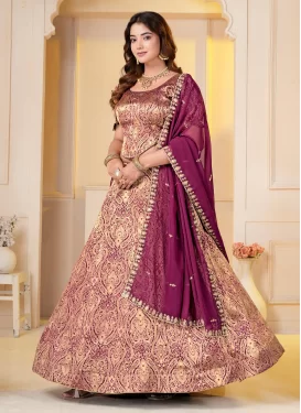 Embroidered Work Brocade Trendy Lehenga Choli in Purple for Women