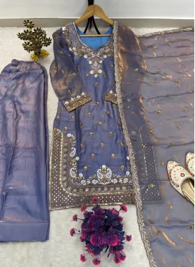 Fendi Silk Punjabi Salwar Suit with Embroidered Work in Grey