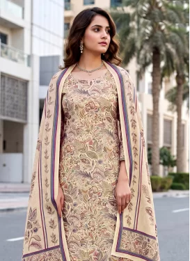 Digital Print Work Cotton Palazzo Suit in Cream for Ceremonial
