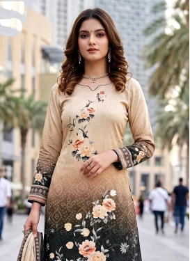 Cotton Palazzo Suit in Beige and Black with Digital Print Work for Women