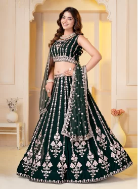 Georgette Embroidered Work Designer Lehenga Choli in Bottle Green
