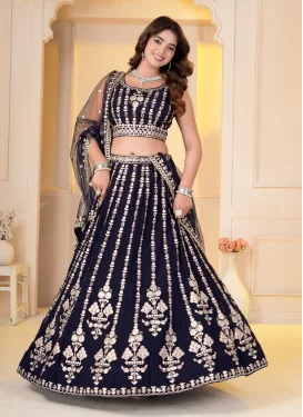 Georgette Designer Lehenga Choli with Embroidered Work in Navy Blue