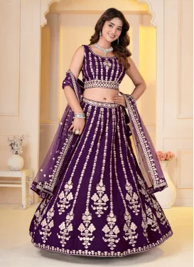Georgette Designer Lehenga Choli with Embroidered Work for Women in Purple
