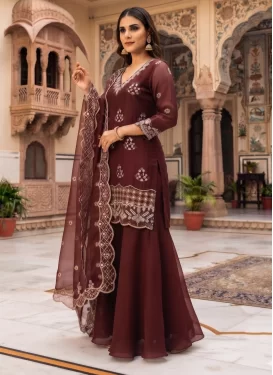 Embroidered Work Fancy Fabric Palazzo Suit in Maroon for Festival
