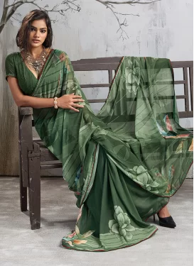 Green Georgette Classic Saree with Digital Print Work for Ceremonial