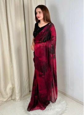 Fancy Fabric Classic Saree with Digital Print Work in Red