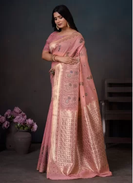 Cotton Silk Trendy Saree with Woven Work for Ceremonial in Pink