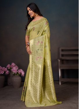 Mint Green Cotton Silk Classic Saree with Woven Work for Ceremonial