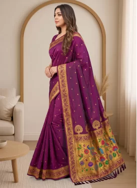 Purple Paithani Silk Woven Work Trendy Saree for Women