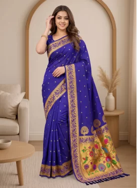Paithani Silk Trendy Saree in Blue with Woven Work for Women
