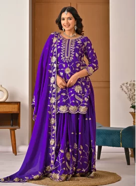 Chinon Palazzo Suit with Embroidered Work in Purple