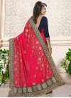 Navy Blue and Rose Pink Georgette Contemporary Style Saree - 1