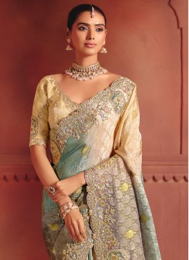 Jacquard Silk Trendy Saree in Multi Colour with Embroidered Work for Women