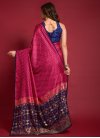 Navy Blue and Rose Pink Print Work Designer Contemporary Style Saree - 3