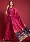 Navy Blue and Rose Pink Print Work Designer Contemporary Style Saree - 2
